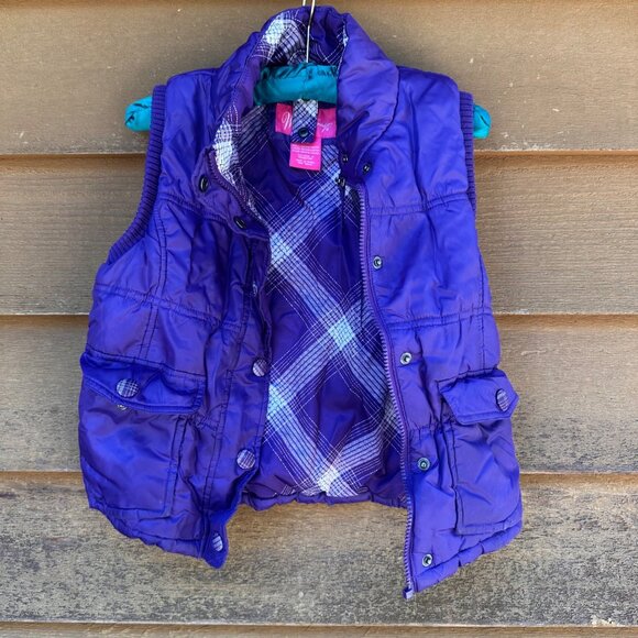 Weatherproof Girls 7/8 Purple Puffer Vest With Plaid Lining - Picture 1 of 8